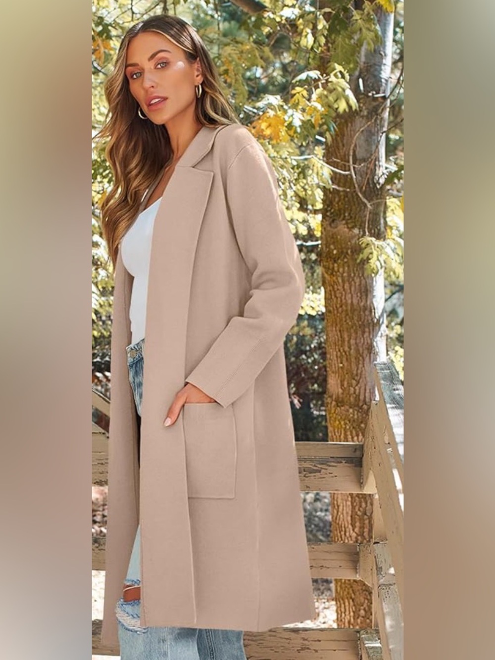 Long Open Front Heavier weight Sweater Cardigan in Soft Beige
